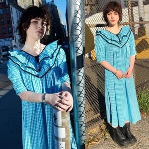 NWT Batsheva Victoria HouseDress in Cotton Gingham Blue Medium